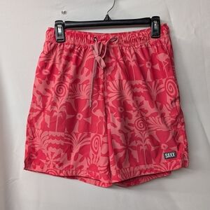 Saxx Coral Pink Patterned Swim Shorts Lined Mens Medium